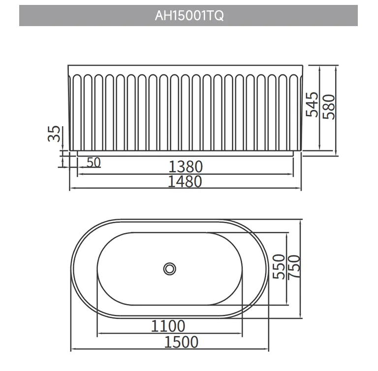 Ванна акриловая Arrow, отдельностоящая, без перелива, объем 180 л, белый матовый AH15001TQ		